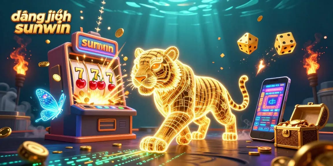 Engage with đăng nhập sunwin on a vibrant digital casino scene filled with a golden tiger and game elements.