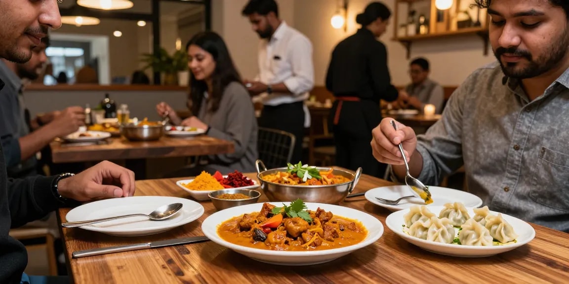 Savor authentic flavors at https://namastecurryandmomo.com with vibrant Indian curry and Nepalese momo in a cozy dining scene.
