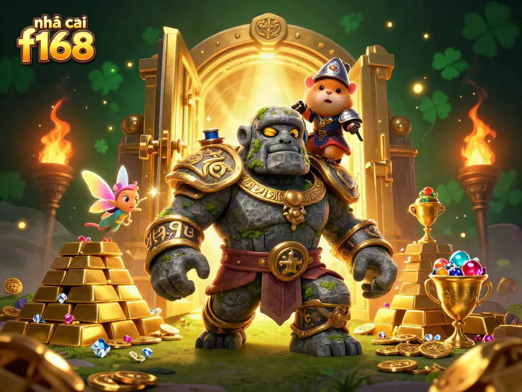 Engage with nhà cái f168 through vibrant casino elements and dynamic characters in a radiant 3D scene.
