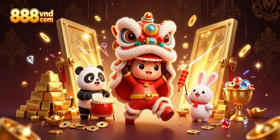 Experience the thrill of 888vnd com with festive characters celebrating big wins in this vibrant casino scene.