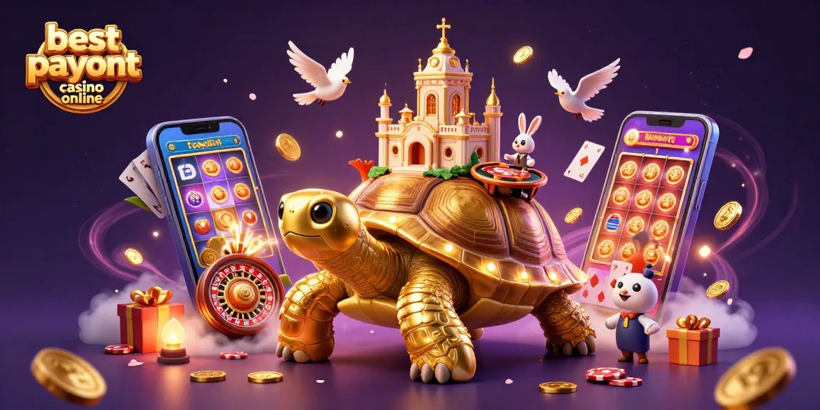 Experience the thrill at best payout casino online with a golden tortoise and lively gaming atmosphere.