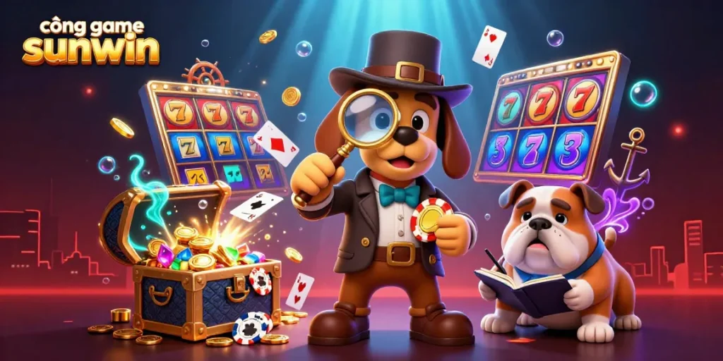 Engage with cổng game sunwin through exciting slot games featuring vibrant visuals and golden poker chip clues.